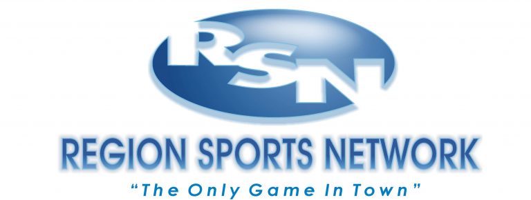 Region Sports Network logo. A blue circle with the letters R S N in it. The words "Region Sports Network the only game in town" under in.