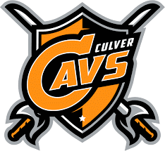 Culver high school logo. A black and orange shield wioth two swords, the words 