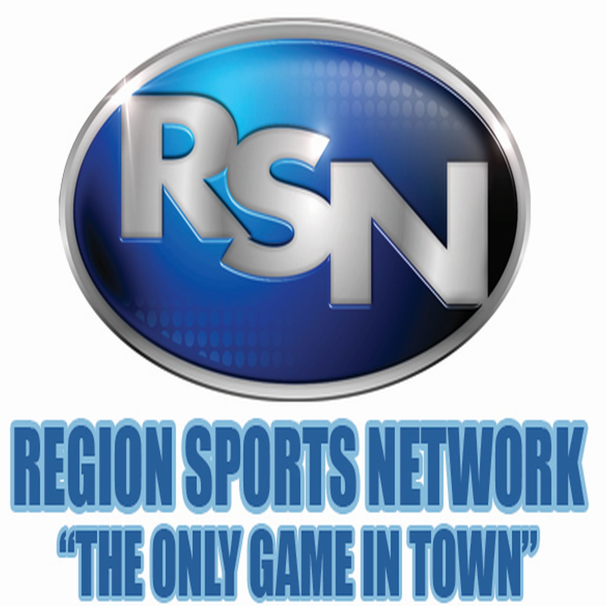 Region Sports Network logo. A blue circle with the letters R S N in it. The words "Region Sports Network the only game in town" under in.