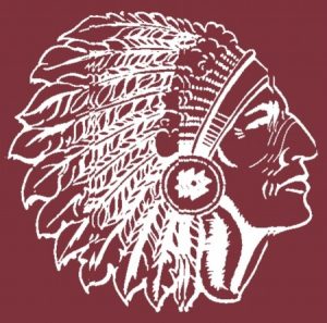 Winamac high school logo. An Indian head in maroon.