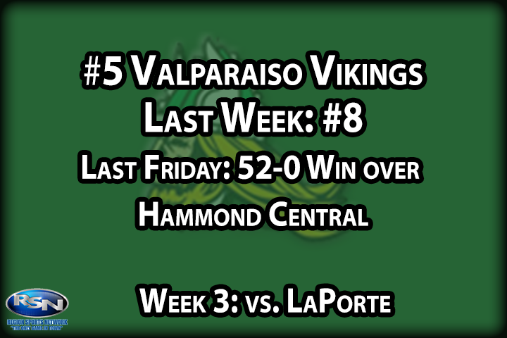 Talk about putting a tough Week #1 behind you. Valpo did just that by rebounding from their 35-6 loss to Penn with a 52-0 rout of Hammond Central to even up their record at 1-1. That was exactly the kind of performance the Vikings needed with the LaPorte Slicers coming to Vikings Field to open DAC play. Gang Green is the favorite again this week so now’s the time to show that reports of Valpo’s demise may have been premature.
