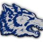 Michigan City high school logo. A blue and silver wolf head.